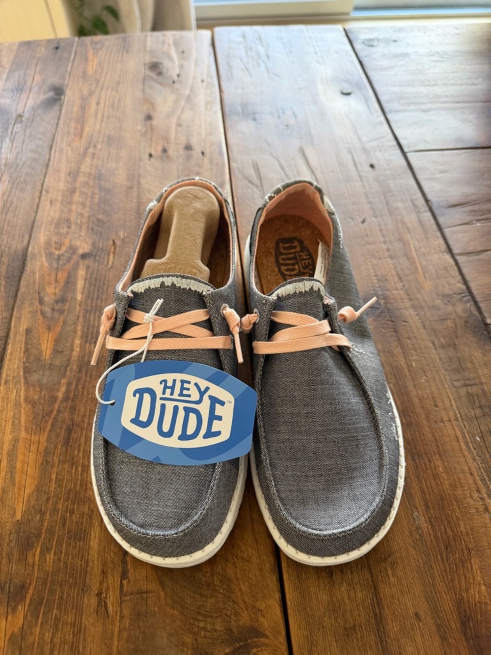 Hey Dude Grey Canvas Slip-On Loafers with Pink Laces